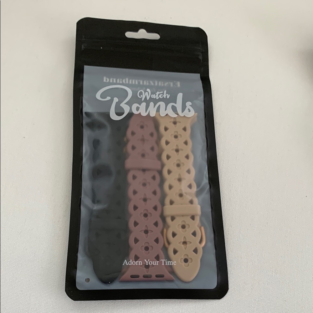 Floral Watch Bands Set - Black, Pink, Tan